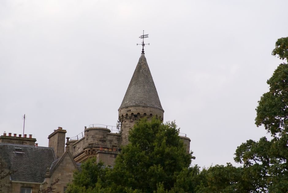 Turret of a Scottish baronial-style villa near the Clyde, illustrative of the grand Victorian architecture found in towns like Helensburgh