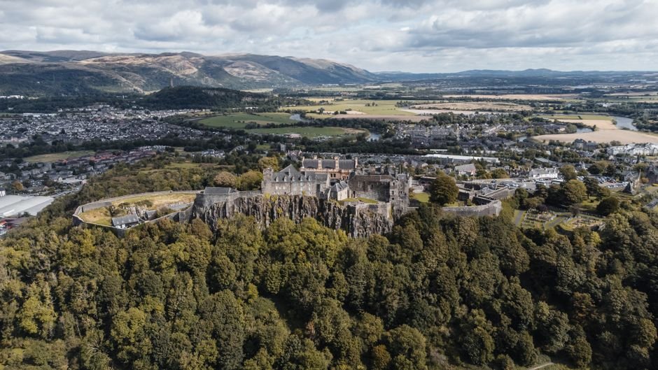 Aerial view of Stirling Castle and the surrounding town of Stirling, Scotland